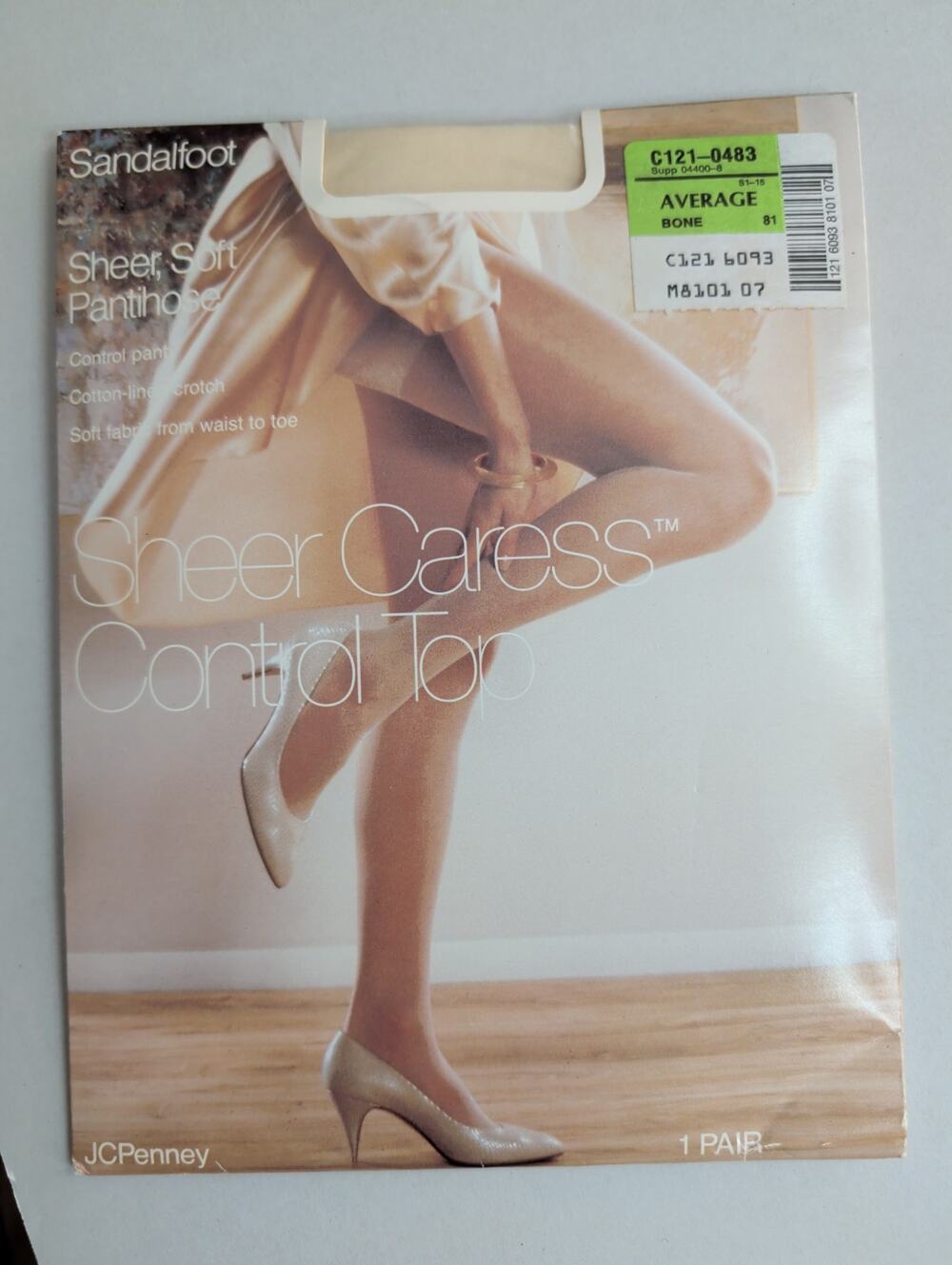 Vintage JCPenney Sheer Caress control top pantyhose sandalfoot Bone Size Average